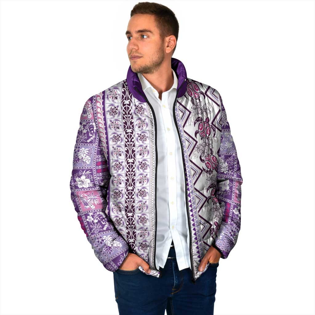 Hawaii Makahiki Turtle Padded Jacket Violet Tapa Pattern - Polynesian Pride