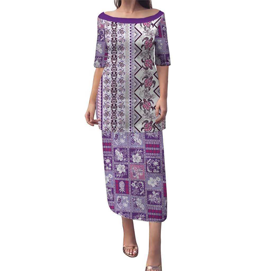 Hawaii Makahiki Turtle Puletasi Violet Tapa Pattern - Polynesian Pride