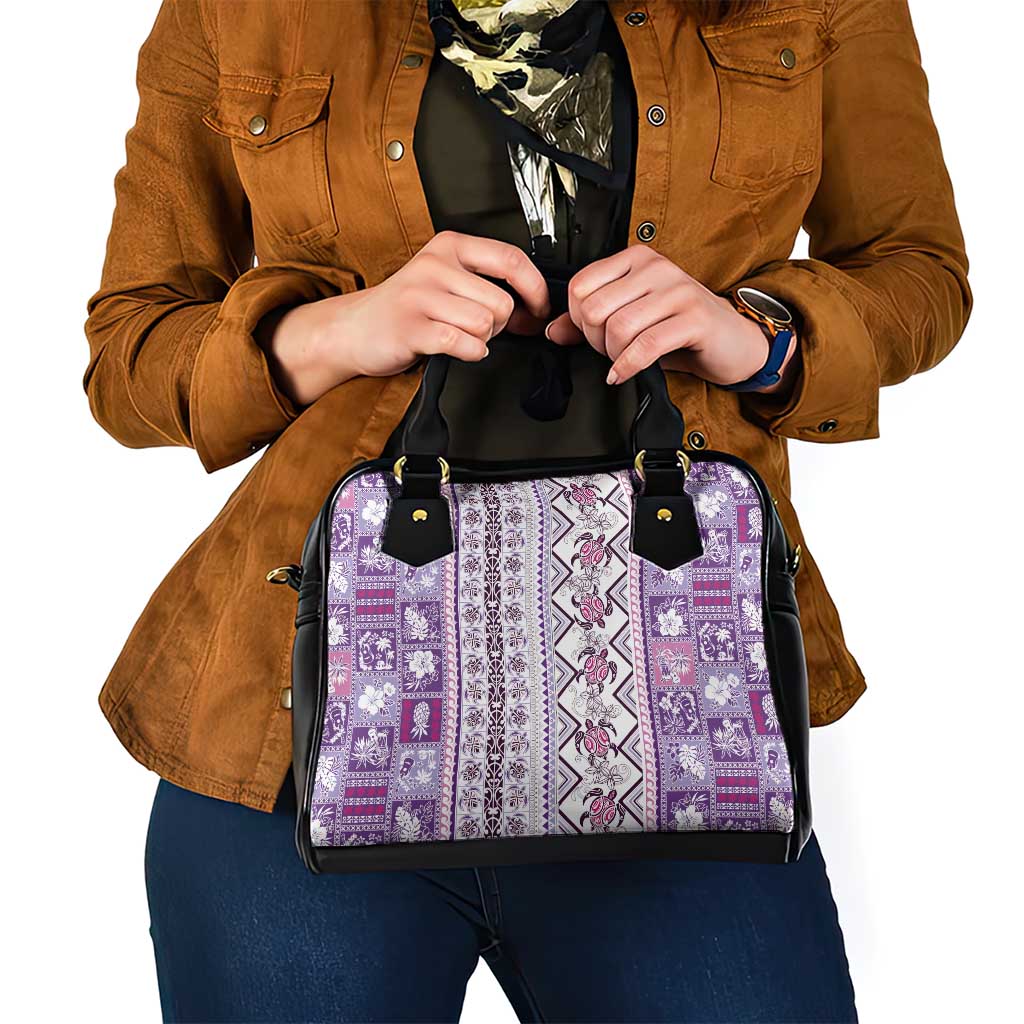 Hawaii Makahiki Turtle Shoulder Handbag Violet Tapa Pattern - Polynesian Pride