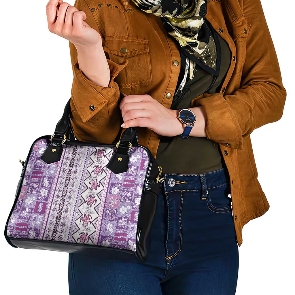 Hawaii Makahiki Turtle Shoulder Handbag Violet Tapa Pattern - Polynesian Pride