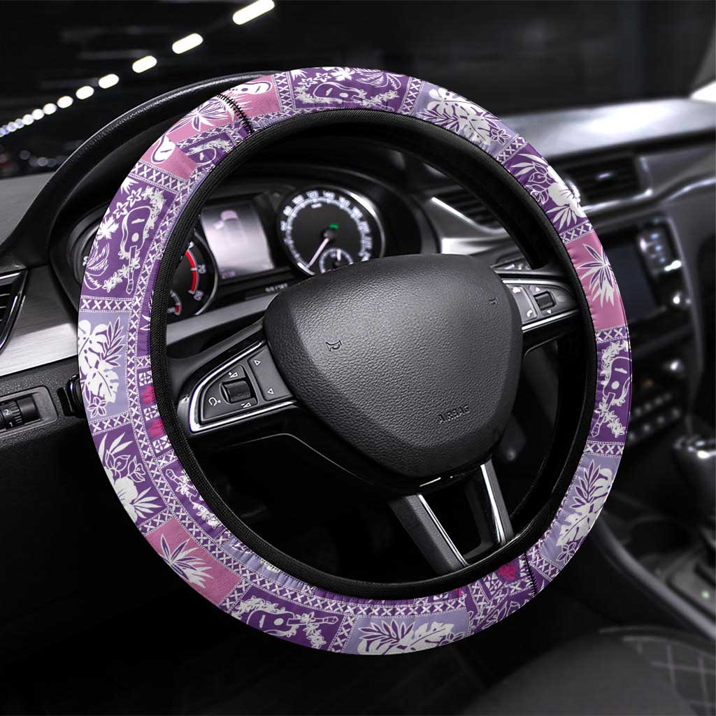 Hawaii Makahiki Turtle Steering Wheel Cover Violet Tapa Pattern - Polynesian Pride
