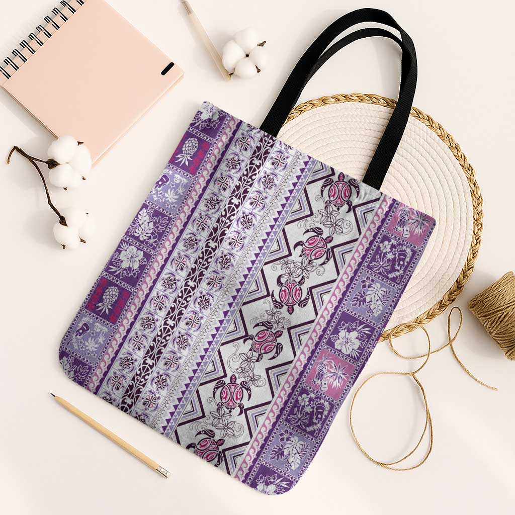 Hawaii Makahiki Turtle Tote Bag Violet Tapa Pattern - Polynesian Pride