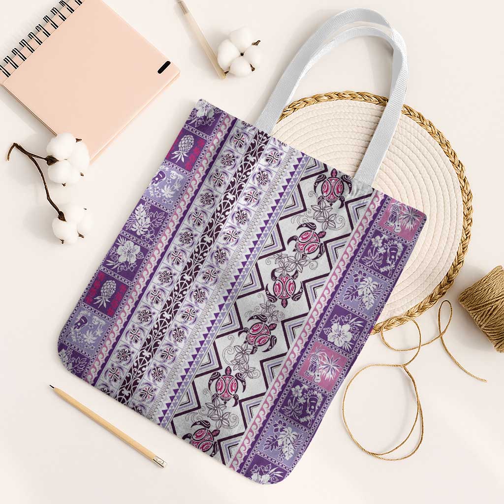 Hawaii Makahiki Turtle Tote Bag Violet Tapa Pattern - Polynesian Pride