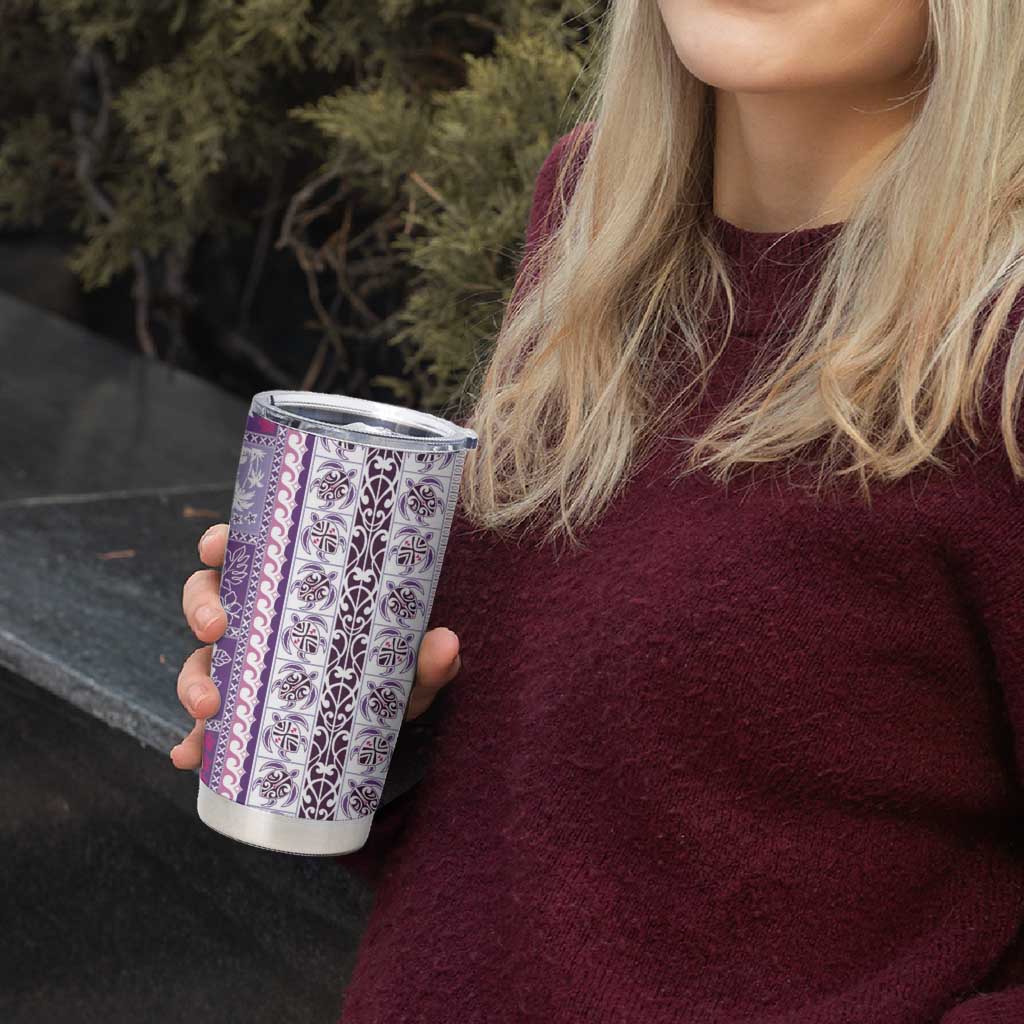 Hawaii Makahiki Turtle Tumbler Cup Violet Tapa Pattern - Polynesian Pride