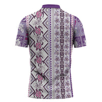 Hawaii Makahiki Turtle Zipper Polo Shirt Violet Tapa Pattern - Polynesian Pride