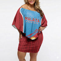 Personalised Malaita Province Day Off Shoulder Short Dress Unique Style LT05 Women Blue - Polynesian Pride