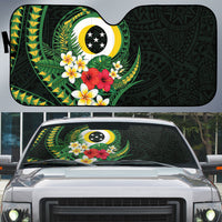 Solomon Islands Western Province Auto Sun Shade Polynesian Pattern With Tropical Flowers LT05 Green - Polynesian Pride