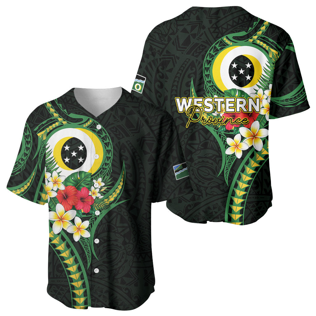 Solomon Islands Western Province Baseball Jersey Polynesian Pattern With Tropical Flowers LT05 - Polynesian Pride