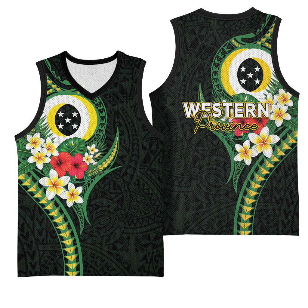 Solomon Islands Western Province Basketball Jersey Polynesian Pattern With Tropical Flowers LT05 - Polynesian Pride