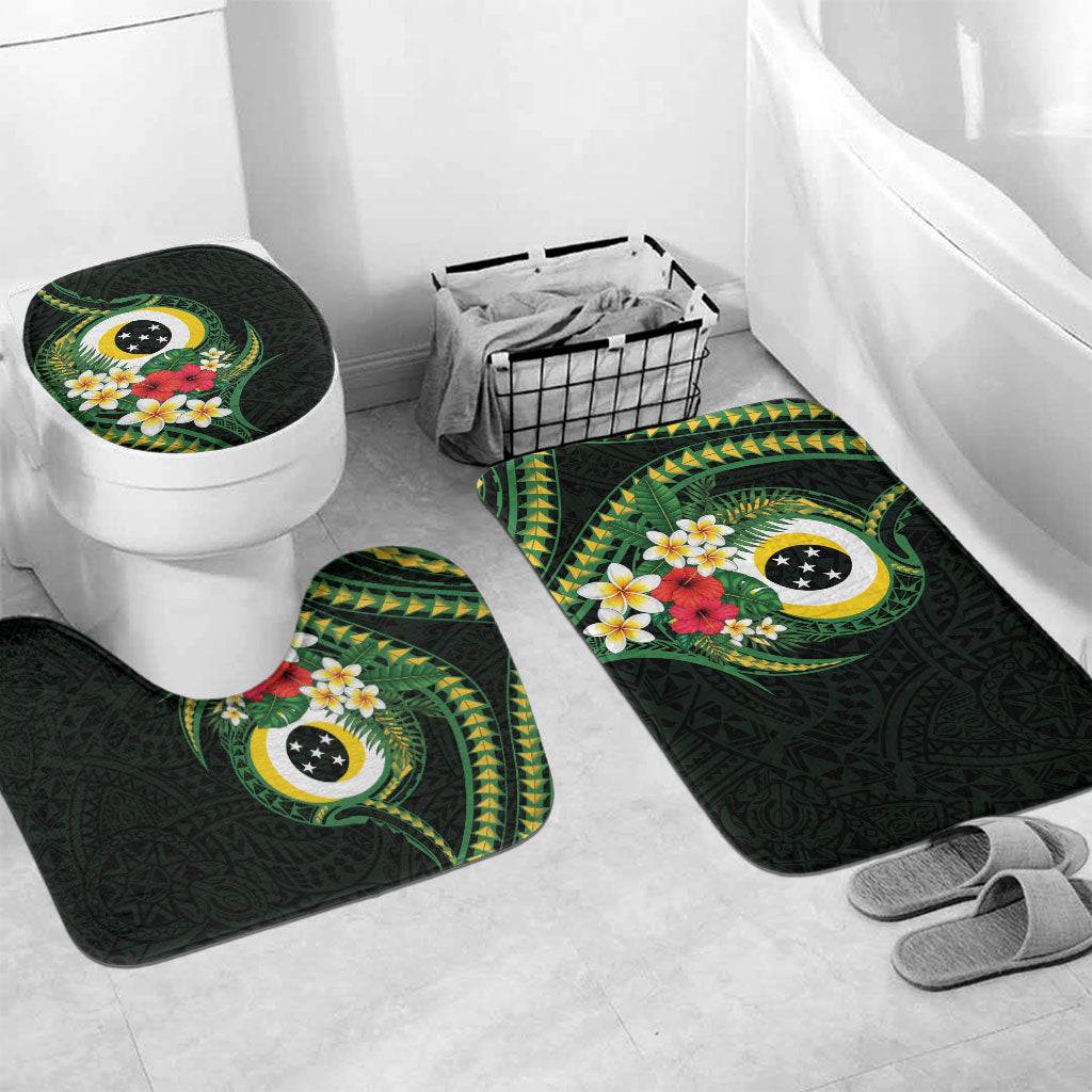 Solomon Islands Western Province Bathroom Set Polynesian Pattern With Tropical Flowers LT05 Mat Set Only (3 pcs) One Size Green - Polynesian Pride