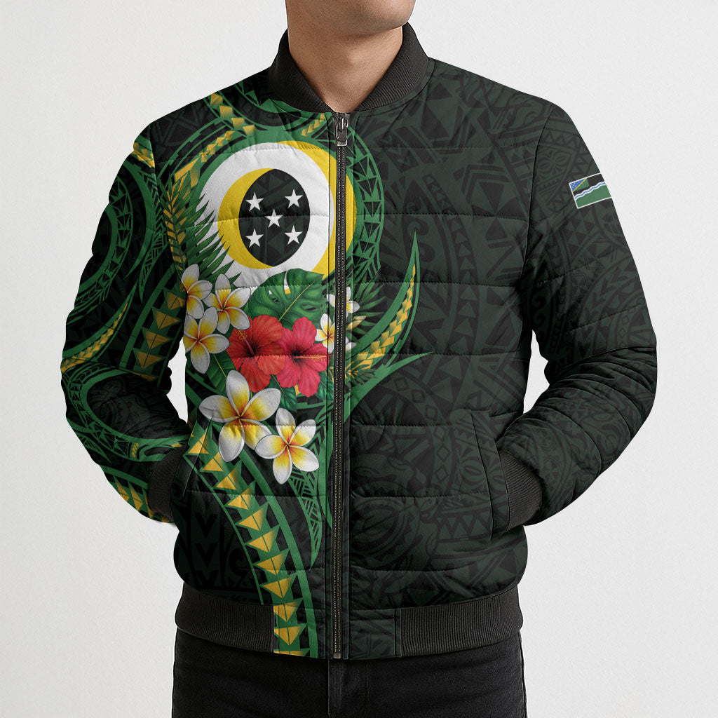 Solomon Islands Western Province Bomber Puffer Jacket Polynesian Pattern With Tropical Flowers LT05 - Polynesian Pride
