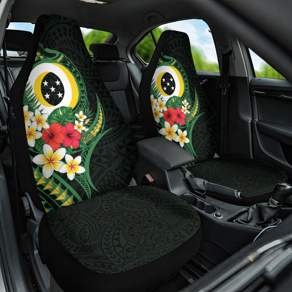 Solomon Islands Western Province Car Seat Cover Polynesian Pattern With Tropical Flowers LT05 One Size Green - Polynesian Pride