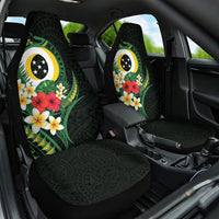 Solomon Islands Western Province Car Seat Cover Polynesian Pattern With Tropical Flowers LT05 One Size Green - Polynesian Pride