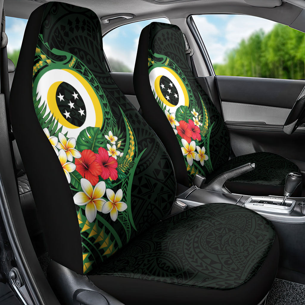 Solomon Islands Western Province Car Seat Cover Polynesian Pattern With Tropical Flowers LT05 - Polynesian Pride