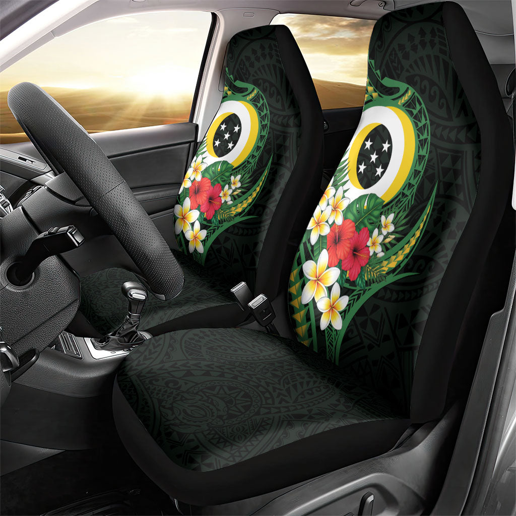 Solomon Islands Western Province Car Seat Cover Polynesian Pattern With Tropical Flowers LT05 - Polynesian Pride