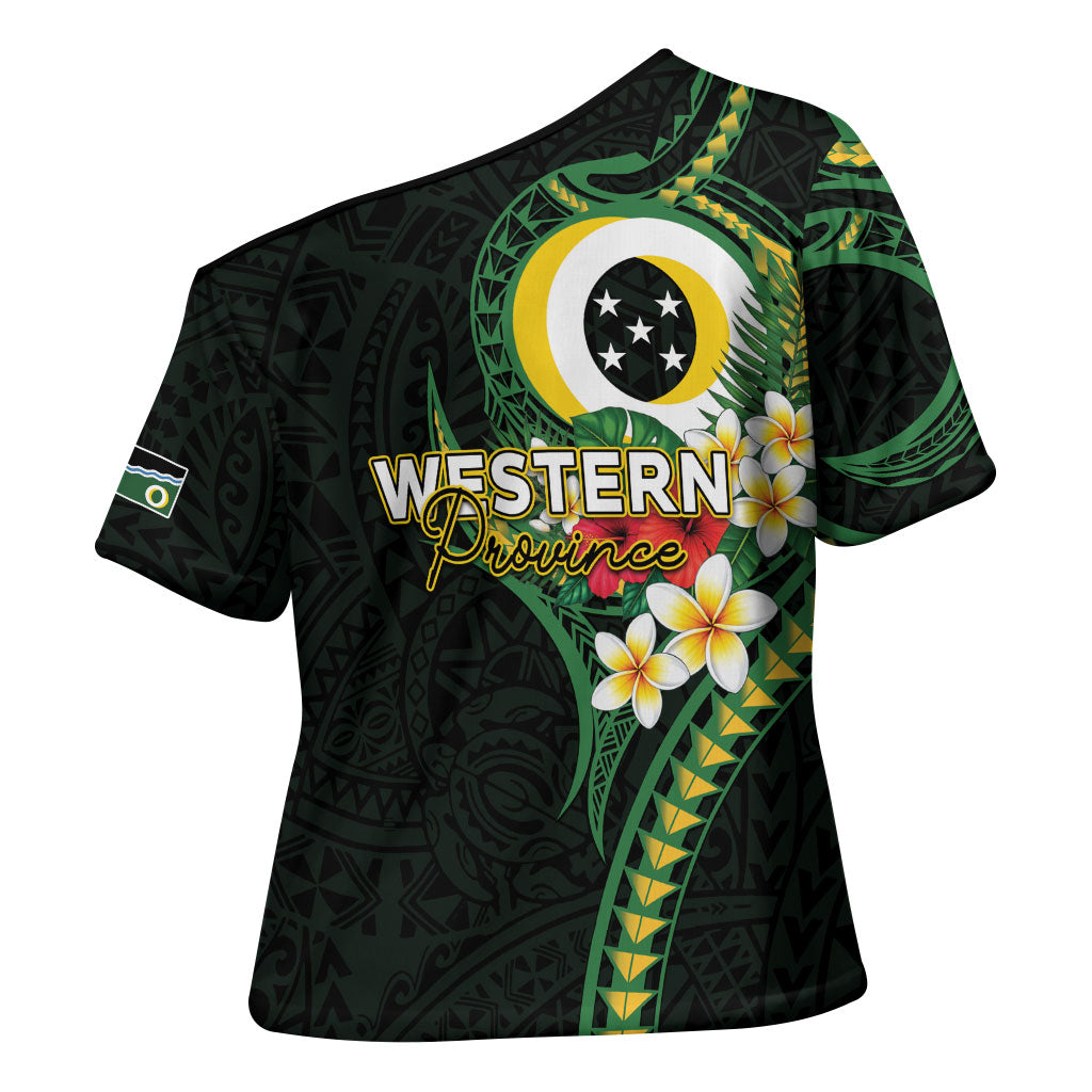 Solomon Islands Western Province Cross Shoulder Shirt Polynesian Pattern With Tropical Flowers LT05 - Polynesian Pride