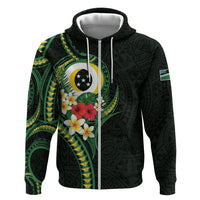 Solomon Islands Western Province Hoodie Polynesian Pattern With Tropical Flowers LT05 Zip Hoodie Green - Polynesian Pride