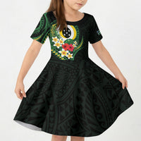 Solomon Islands Western Province Kid Short Sleeve Dress Polynesian Pattern With Tropical Flowers LT05 KID Green - Polynesian Pride