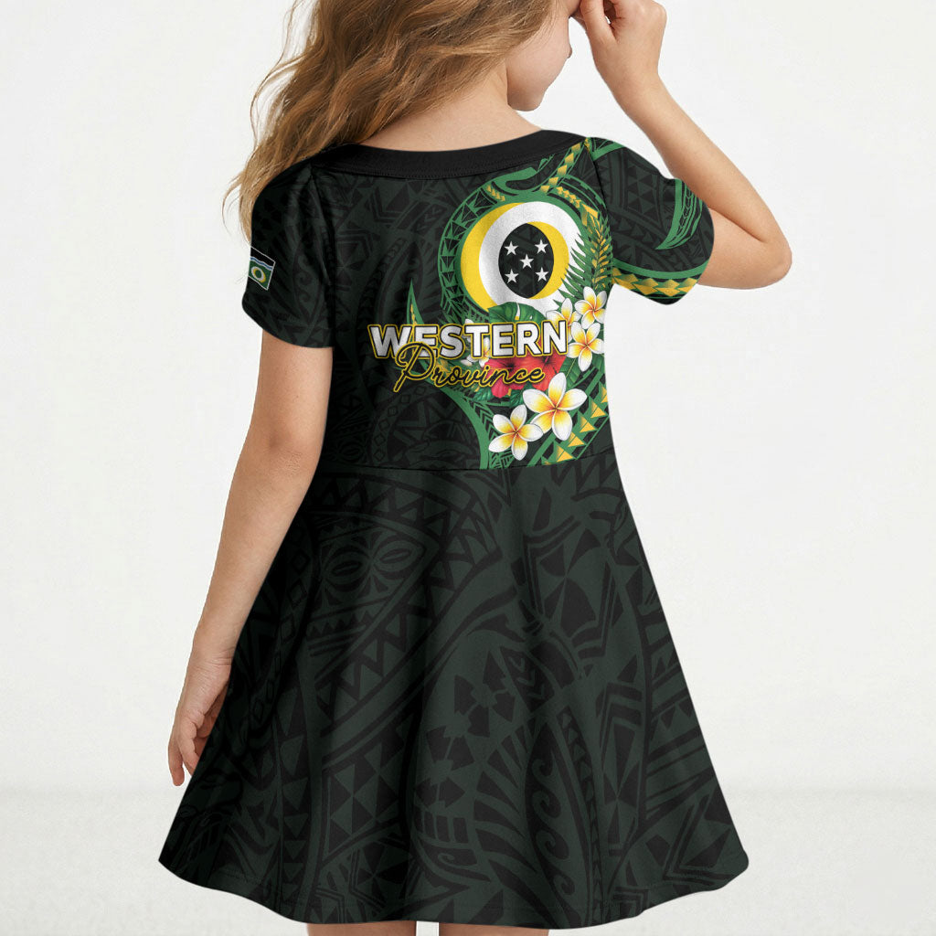 Solomon Islands Western Province Kid Short Sleeve Dress Polynesian Pattern With Tropical Flowers LT05 - Polynesian Pride