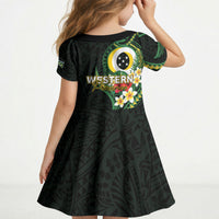 Solomon Islands Western Province Kid Short Sleeve Dress Polynesian Pattern With Tropical Flowers LT05 - Polynesian Pride