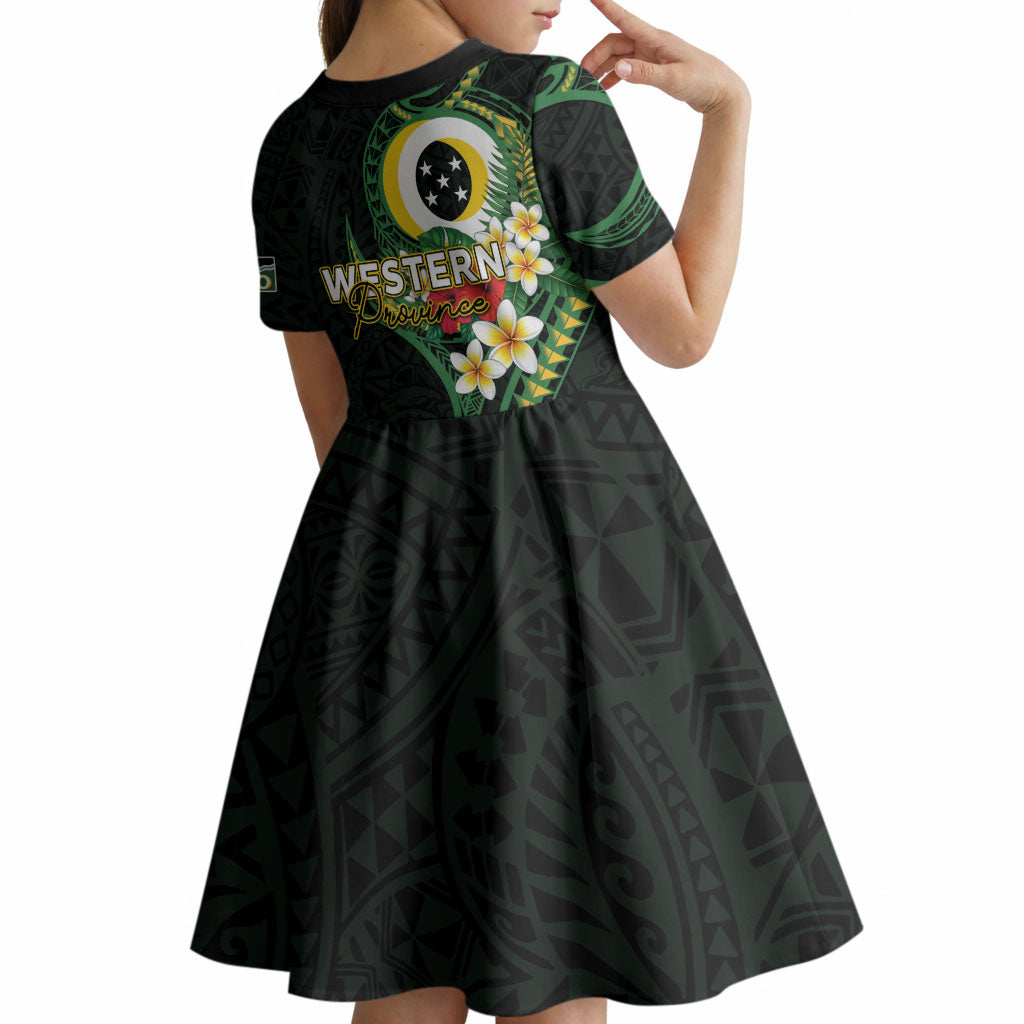 Solomon Islands Western Province Kid Short Sleeve Dress Polynesian Pattern With Tropical Flowers LT05 - Polynesian Pride