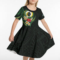 Solomon Islands Western Province Kid Short Sleeve Dress Polynesian Pattern With Tropical Flowers LT05 - Polynesian Pride
