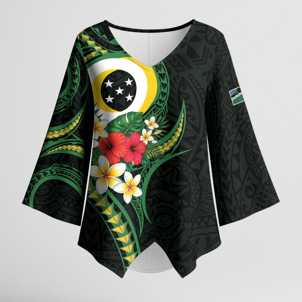 Solomon Islands Western Province Kimono Sleeve Blouse Polynesian Pattern With Tropical Flowers LT05 Female Green - Polynesian Pride
