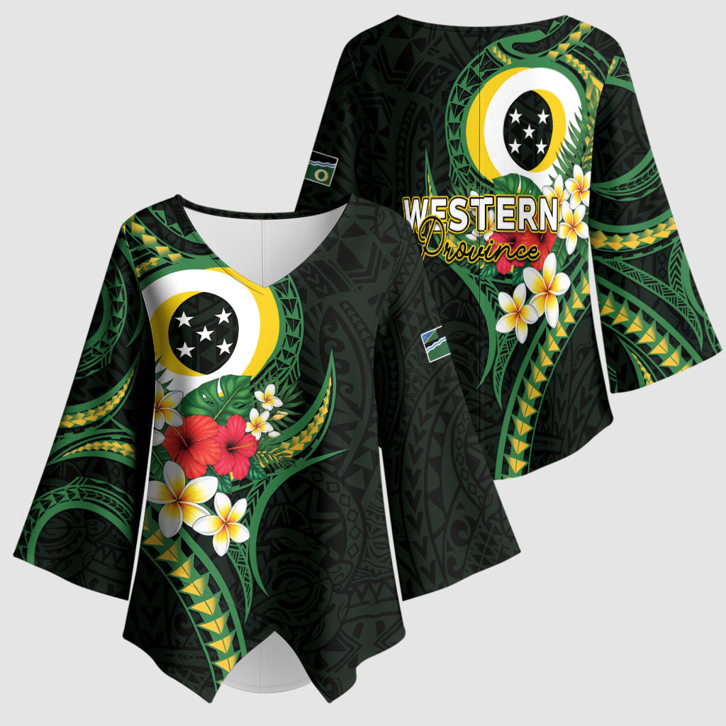 Solomon Islands Western Province Kimono Sleeve Blouse Polynesian Pattern With Tropical Flowers LT05 - Polynesian Pride