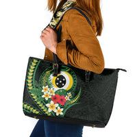 Solomon Islands Western Province Leather Tote Bag Polynesian Pattern With Tropical Flowers LT05 Green - Polynesian Pride