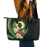 Solomon Islands Western Province Leather Tote Bag Polynesian Pattern With Tropical Flowers LT05 - Polynesian Pride