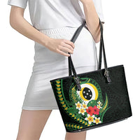 Solomon Islands Western Province Leather Tote Bag Polynesian Pattern With Tropical Flowers LT05 - Polynesian Pride