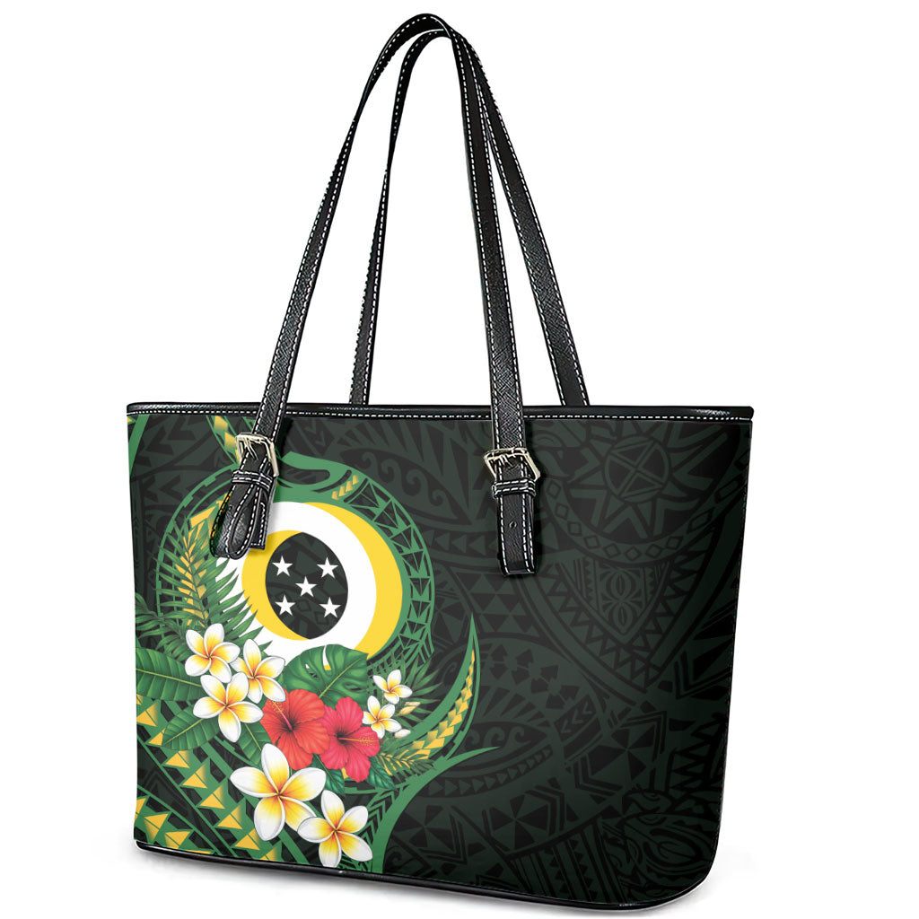 Solomon Islands Western Province Leather Tote Bag Polynesian Pattern With Tropical Flowers LT05 - Polynesian Pride
