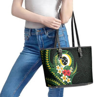 Solomon Islands Western Province Leather Tote Bag Polynesian Pattern With Tropical Flowers LT05 - Polynesian Pride