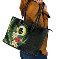 Solomon Islands Western Province Leather Tote Bag Polynesian Pattern With Tropical Flowers LT05 - Polynesian Pride