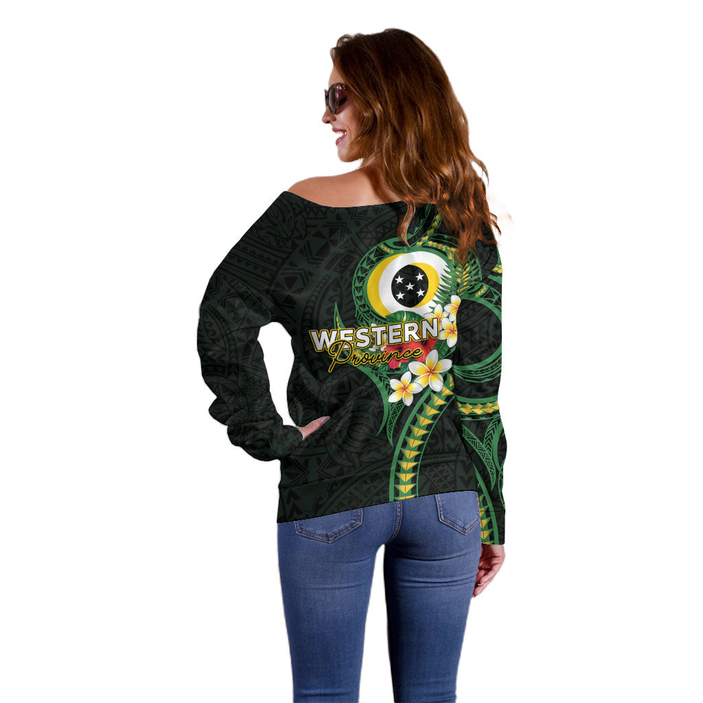 Solomon Islands Western Province Off Shoulder Sweater Polynesian Pattern With Tropical Flowers LT05 - Polynesian Pride