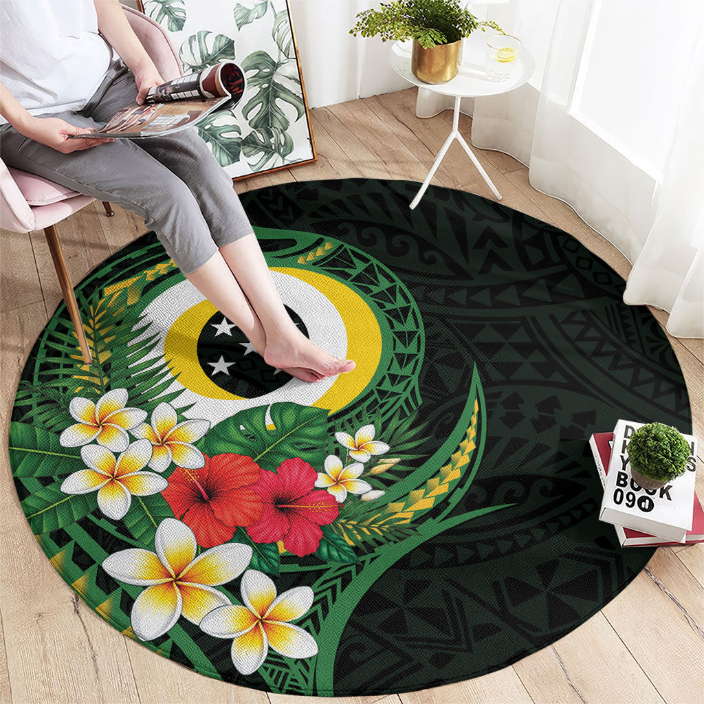 Solomon Islands Western Province Round Carpet Polynesian Pattern With Tropical Flowers LT05 - Polynesian Pride