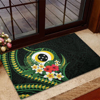 Solomon Islands Western Province Rubber Doormat Polynesian Pattern With Tropical Flowers LT05 - Polynesian Pride