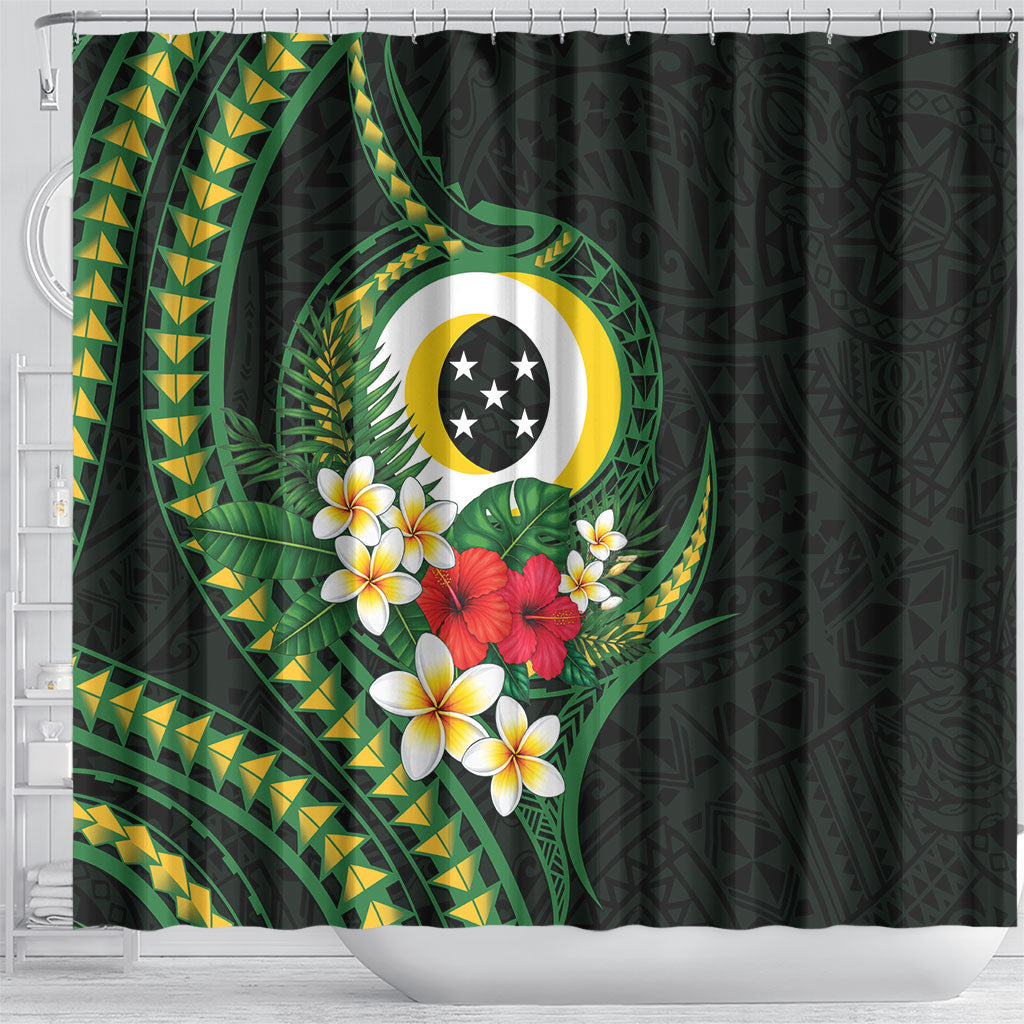 Solomon Islands Western Province Shower Curtain Polynesian Pattern With Tropical Flowers LT05 - Polynesian Pride
