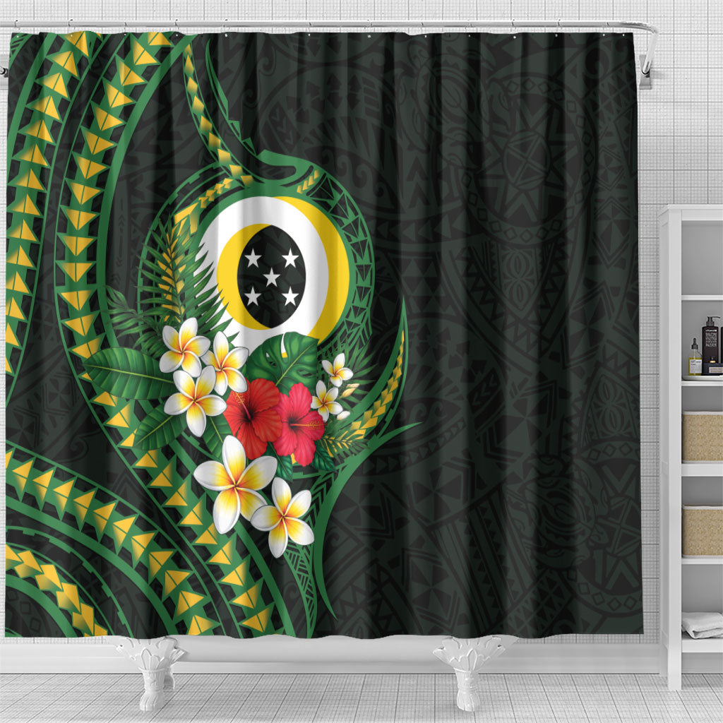 Solomon Islands Western Province Shower Curtain Polynesian Pattern With Tropical Flowers LT05 - Polynesian Pride