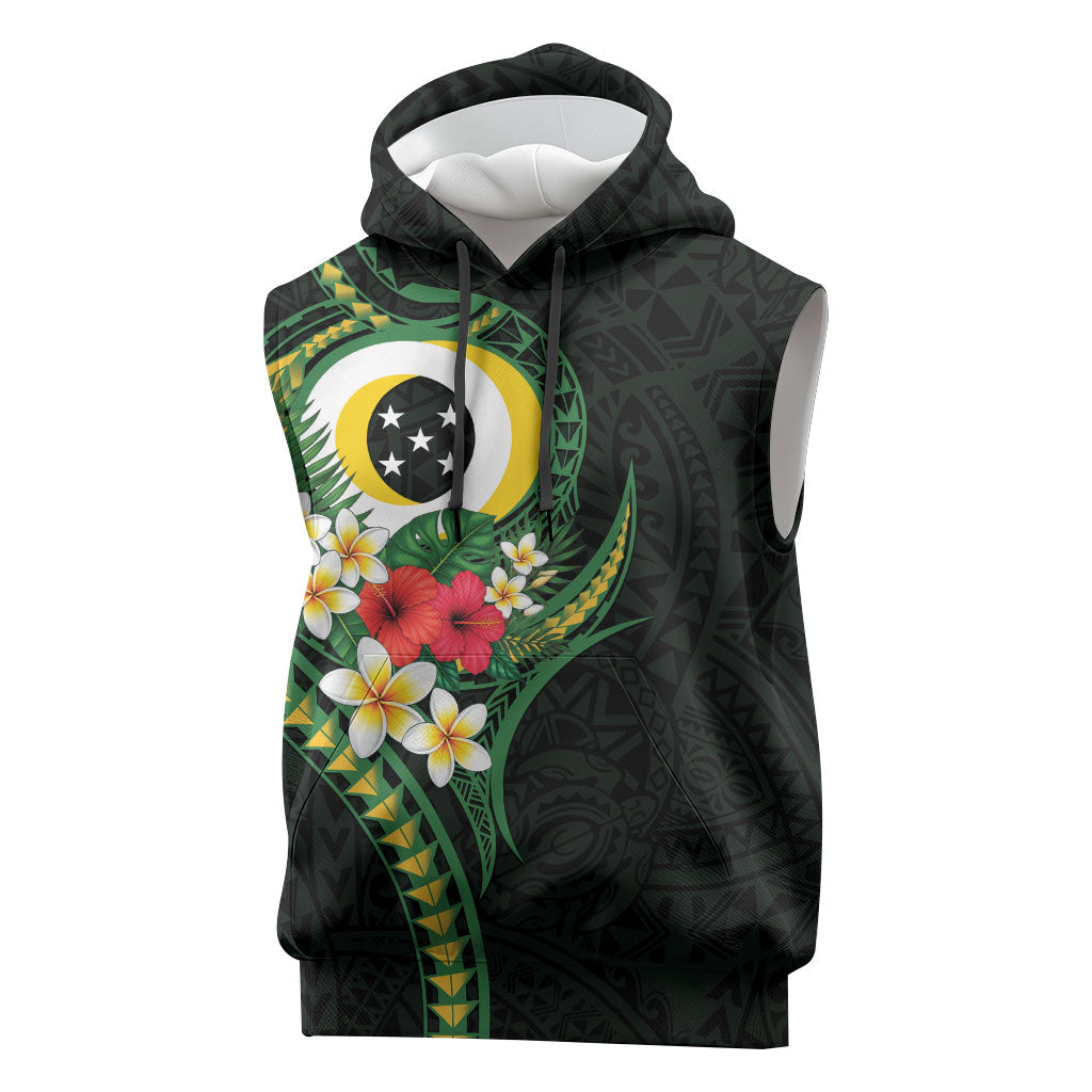 Solomon Islands Western Province Sleeveless Hoodie Polynesian Pattern With Tropical Flowers LT05 Green - Polynesian Pride