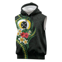 Solomon Islands Western Province Sleeveless Hoodie Polynesian Pattern With Tropical Flowers LT05 Green - Polynesian Pride