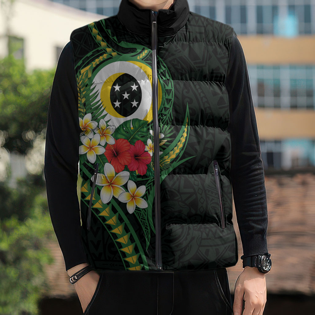 Solomon Islands Western Province Sleeveless Puffer Jacket Polynesian Pattern With Tropical Flowers LT05 - Polynesian Pride