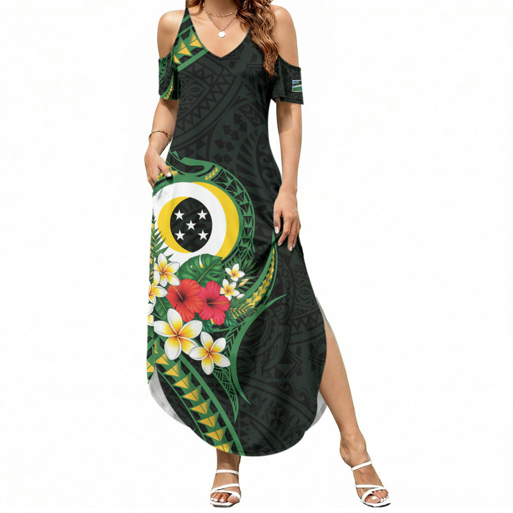 Solomon Islands Western Province Summer Maxi Dress Polynesian Pattern With Tropical Flowers LT05 Women Green - Polynesian Pride