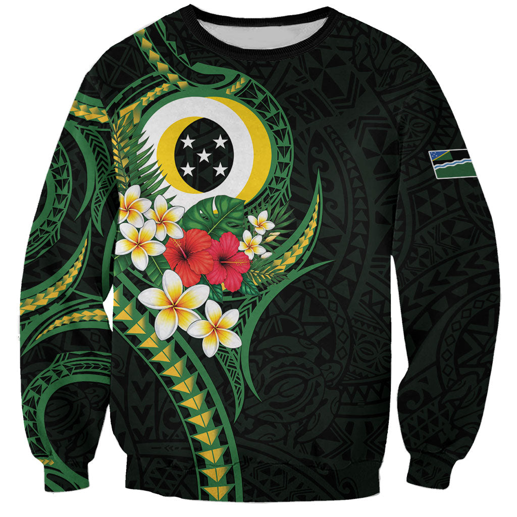 Solomon Islands Western Province Sweatshirt Polynesian Pattern With Tropical Flowers LT05 Unisex Green - Polynesian Pride