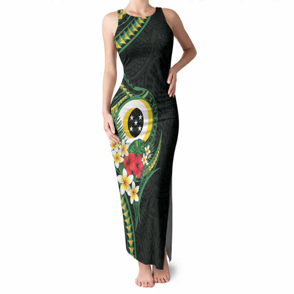 Solomon Islands Western Province Tank Maxi Dress Polynesian Pattern With Tropical Flowers LT05 Women Green - Polynesian Pride