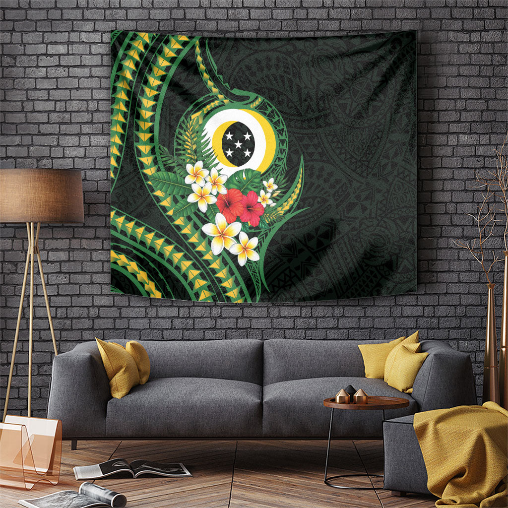 Solomon Islands Western Province Tapestry Polynesian Pattern With Tropical Flowers LT05 Green - Polynesian Pride