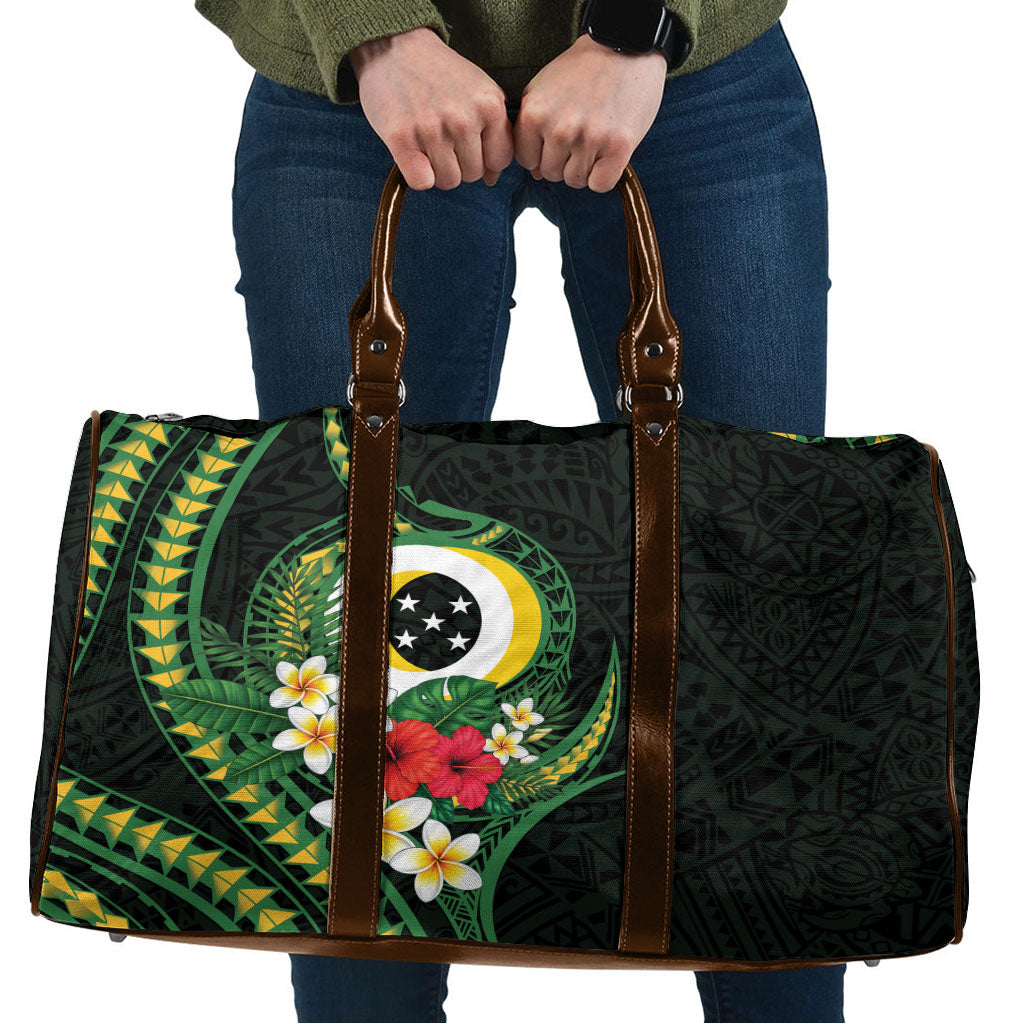 Solomon Islands Western Province Travel Bag Polynesian Pattern With Tropical Flowers LT05 Green - Polynesian Pride