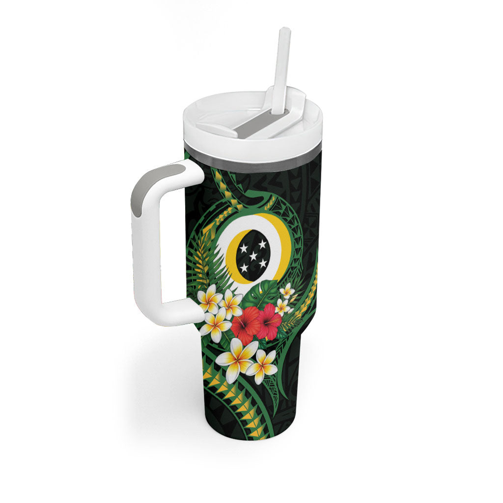 Solomon Islands Western Province Tumbler With Handle Polynesian Pattern With Tropical Flowers LT05 - Polynesian Pride