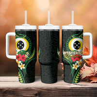 Solomon Islands Western Province Tumbler With Handle Polynesian Pattern With Tropical Flowers LT05 - Polynesian Pride