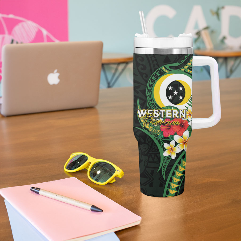 Solomon Islands Western Province Tumbler With Handle Polynesian Pattern With Tropical Flowers LT05 - Polynesian Pride